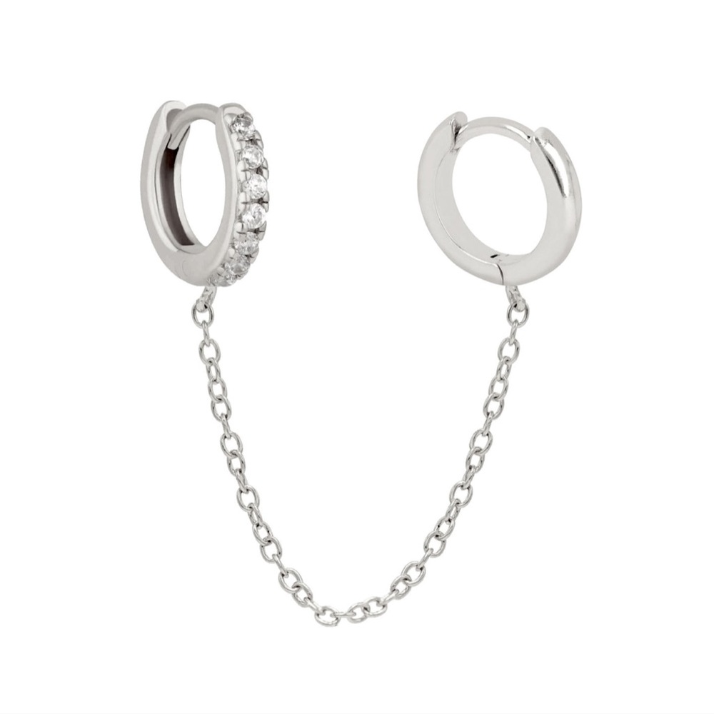Sterling Silver Double Chain Huggie Earrings